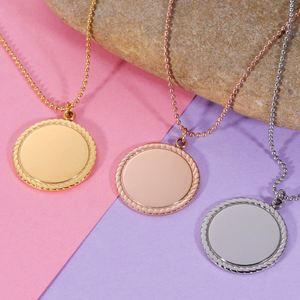 Hot Sale 18k Stainless Steel Rose Gold Plated Round Custom Engraved Charm Pendant Blank Engraving Necklace for Female - Product Image 2