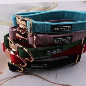 Collar de perro de terciopelo de colores personalizados populares de fábrica, hebilla ajustable, fabricante de mascotas, Collar de cuello de perro bonito duradero - Product Image 3