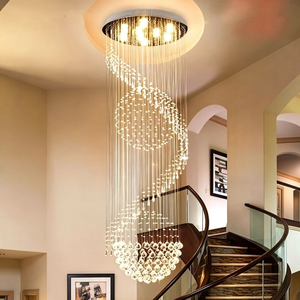 <span class=keywords><strong>Lustre</strong></span> en cristal moderne en spirale, cascade double hélice LED, grand modèle pour plafond haut, escalier, hall d'entrée, villa – Vente directe usine - Product Image 1