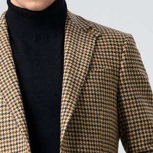 Costumes sur mesure, fabrication directe en usine, logo et broderie personnalisés, tissu en laine 100% pied-de-poule marron kaki, <span class=keywords><strong>costume</strong></span> de loisirs pour <span class=keywords><strong>homme</strong></span> - Product Image 5
