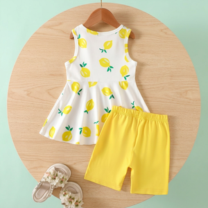 Ensemble robe sans manches et short jaune à imprimé citron pour filles, tenue d'été mignonne, tissu respirant en polyester et coton, Bangladesh - Product Image 6