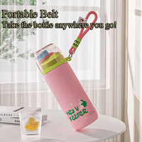 Botol air Baja anti karat 480ML, termos kualitas tinggi dengan sabuk cangkir Pot kecil portabel mulut moncong langsung