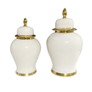 Custom European Style Luxury Home Flower <b>Vase</b> for Hotel, <b>Porcelain</b> Ginger Jars for Wedding,gold and White Flower <b>Vase</b> With Lid - Product Image 2