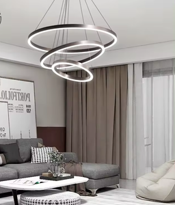Lámpara colgante de círculo colgante para sala de estar interior, candelabro de anillo de acero LED moderno - Product Image 1