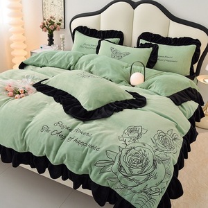 Funda de edredón de terciopelo de leche gris, sábanas de gama alta, apliques de <span class=keywords><strong>Panda</strong></span>, fundas de almohada, juego de cama - Product Image 2