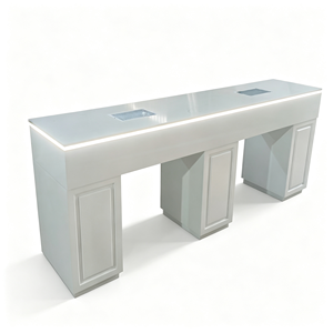 Ensemble de table à ongles avec plateau en marbre, double poste de manucure avec éclairage LED, poste de travail moderne pour salon de beauté avec chaises à ongles assorties - Product Image 6