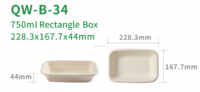 750 ml Rectangulaire Canne à Sucre Bagasse Lunch Container Écologique Jetable Biodégradable À Emporter Boîte Alimentaire 750 ml