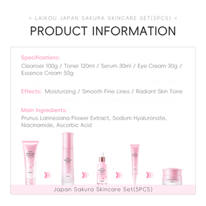LAIKOU ชุดผลิตภัณฑ์บำรุงผิวซากุระ ช่วยเพิ่มความชุ่มชื้น ลดเลือนริ้วรอย ปรับสีผิวให้กระจ่างใส ประกอบด้วยโทนเนอร์ ครีมบำรุงผิวหน้า ครีมบำรุงรอบดวงตา ผลิตภัณฑ์ทำความสะอาดผิวหน้า และเซรั่ม - Product Image 4