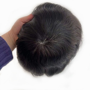 Hollywood <b>Mens</b> Bleached Knots Natural Wave Human Hair <b>Wigs</b> Male Toupee Piece Hair System Hair for Best Price Good Quality#1B - Product Image 1