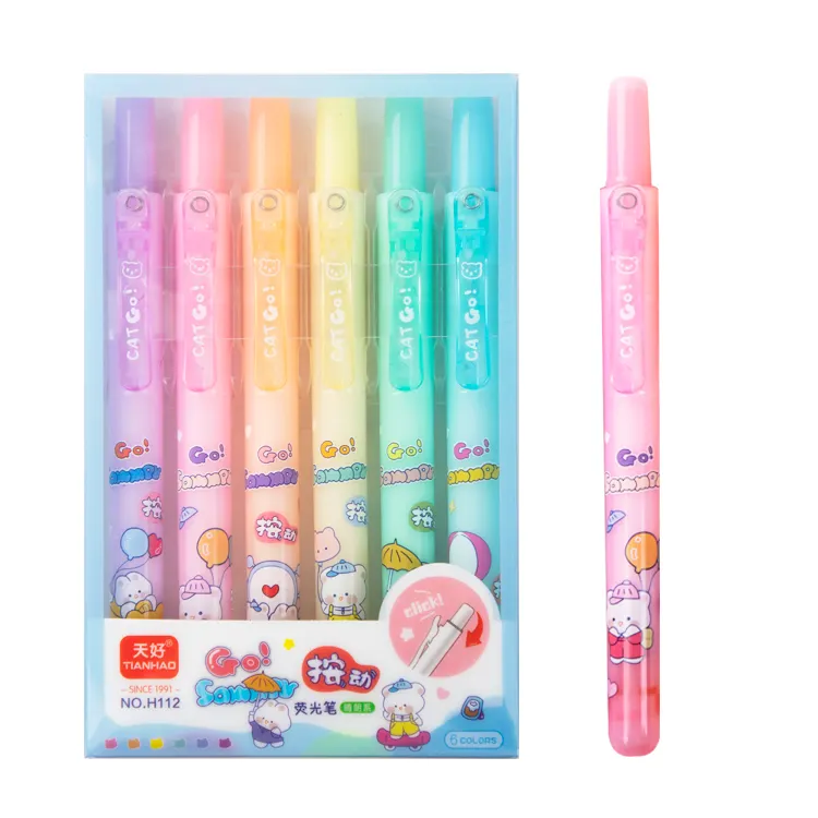 High capacity chisel nib fluorescent effect liquid highlighter marker pen colorful office student highlighter pen