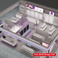 Étagère de présentation de produits de soin en métal sur mesure, unité de rangement inférieure avec éclairage LED, présentoir pour magasin de beauté, conception de plan 3D gratuite