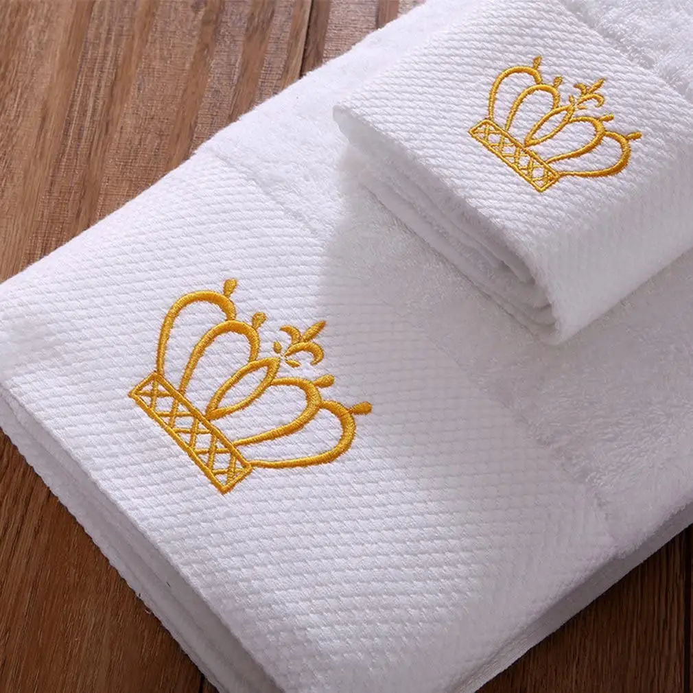 Juego de toallas blancas con logotipo personalizado bordado, Toalla de baño de lujo para Spa, Terry, Hotel, 100% algodón