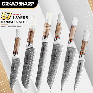 Grandsharp şam mutfak şef bıçak seti japon keskin 67 katmanları yüksek karbon paslanmaz çelik-reçine ve katılaşmış ahşap kolu - Product Image 5