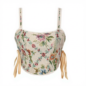 Top Cropped Corset com Estampa <span class=keywords><strong>Floral</strong></span> Retrô, Top Sem Mangas com Detalhes em Jacquard e Amarração nas Costas para Moda de Rua e Festas Y2K - Product Image 1