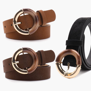 Damesriemen Vintage riemen Dames PU-riem Suède textuur Tweekleurige ronde gesp Retro mode tailleband - Product Image 1