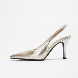 Vente en gros de talons aiguilles slingback personnalisés <span class=keywords><strong>pour</strong></span> femmes en cuir verni doré clair texturé à bout pointu <span class=keywords><strong>pour</strong></span> mariage - Product Image 3