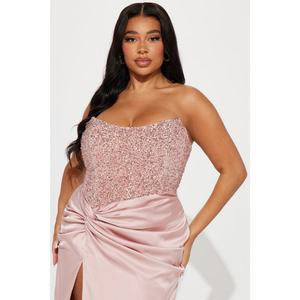 Vestido Elegante y Sexy para Mujer, Diseño de Fábrica OEM, Alta Calidad, Lentejuelas, Corsé de Satén, Cintura con Nudo, Abertura Alta - Product Image 1