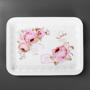 Juego de servir de boda de flores rosas, diseño personalizado, Gran bandeja rectangular de melamina blanca elegante, individual para alimentos, precio de fábrica al por mayor - Product Image 1