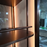 Vitrine moderne en verre translucide rétroéclairée par LED, étagères en acier inoxydable, séparateur de pièce à motifs, étagère à vin décorative