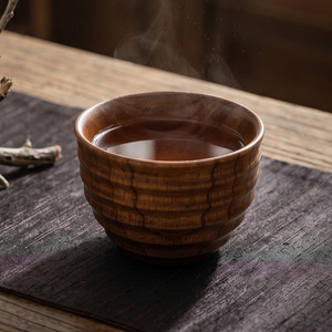 Tasse à thé en bois de jujube de style rétro japonais avec soucoupe, pièce unique, design ventru, pour le thé de l'après-midi - Product Image 3