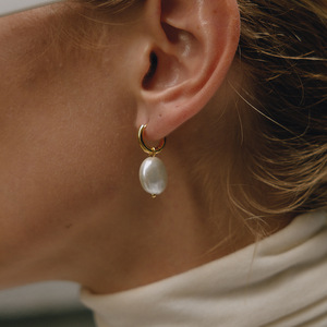 Pendientes colgantes de acero inoxidable con perlas de imitación, bola redonda, joyería para uso diario - Product Image 2