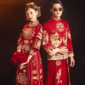 Groothandel oude chinese bridal jurk-2021 Fabriek Verkopen Chinese Oude Kostuum Bruids Trouwjurk Borduren Big Swing Rok Hoge Kwaliteit Traditionele Trouwjurk