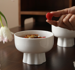 Juego de tazones de cerámica con logotipo personalizado, base festoneada, tazón para postre con pie para té de la tarde, hotel, restaurante, boda, venta al por mayor - Product Image 4