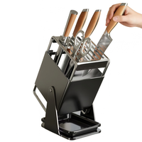 Support à couteaux double multifonctionnel en acier inoxydable pour comptoir de cuisine, avec angle réglable, organise les couteaux