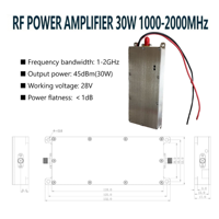 Module amplificateur de puissance RF 30W 1000-2000MHz 1GHz 2GHz 45dBm PA Haute efficacité pour communication sans fil 1-2GHz 30W