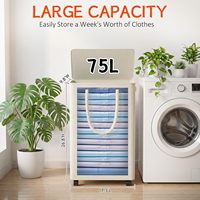 Panier à linge pliable 75L avec roulettes, multifonctionnel, en tissu Oxford 600D, pliable, pour le rangement des vêtements sales