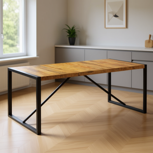 Table à manger en bois de manguier massif, 70,9x35,4x29,5 pouces, pieds en métal, rectangulaire, design industriel moderne, meubles pour la maison - Product Image 2