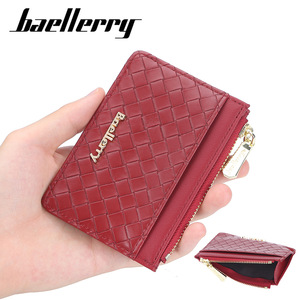 Porte-cartes pour femme Baellerry en cuir PU rouge, texture tissée, fermeture éclair, étui compact pour cartes de crédit, usage quotidien - Product Image 5