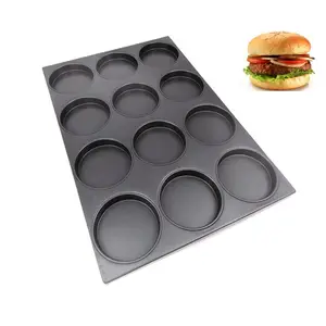 Factory price Customized Nonstick 5 inch 12 Indents Round baking pan hamburger grill aluminum bun Pan bakeware