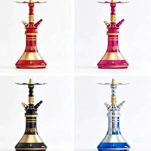 Decorative <b>Hookah</b> Glass <b>Pipe</b> Set Red Pink Black Blue Gold Finish Dual Hose Lounge Use - Product Image 3