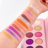 Palette de maquillage pour les yeux, 12 couleurs roses, marque privée, vente en gros, poudre minérale personnalisée, imperméable, scintillante, effet métallique