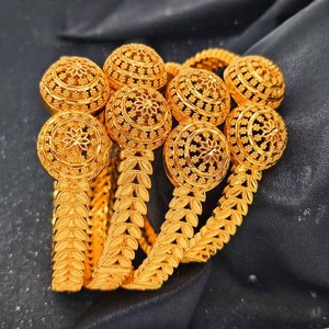 Dubai lujo oro joyería boda novias pulsera abierta 24K chapado en oro ajustable brazalete al por mayor - Product Image 1