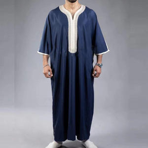 New Elegant Short Sleeve Embroidered Moroccan Jubba for Men Arabic Thobe Kaftan Polyester <b>Robe</b> Summer Abaya for Adults - Product Image 2