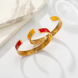 Personality Fashion Classic Women Red Yellow Epoxy Inspirational Stainless Steel Gold Plated Cuff Bracelet Bangle Jewelry