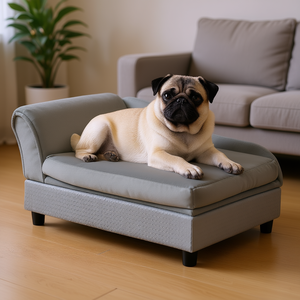 Lit pour animaux de compagnie gris moderne pour petits chiens, mousse souple, rangement dissimulé, meuble pour chien, rectangle, amovible, lavable, salon, toutes saisons - Product Image 2