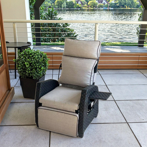 Sedia Reclinabile <span class=keywords><strong>da</strong></span> Esterno in Rattan <span class=keywords><strong>con</strong></span> <span class=keywords><strong>Schienale</strong></span> Regolabile, Sedia Lounge <span class=keywords><strong>da</strong></span> <span class=keywords><strong>Giardino</strong></span> in Vimini PE <span class=keywords><strong>con</strong></span> Cuscino <span class=keywords><strong>per</strong></span> Balcone e Patio - Product Image 3