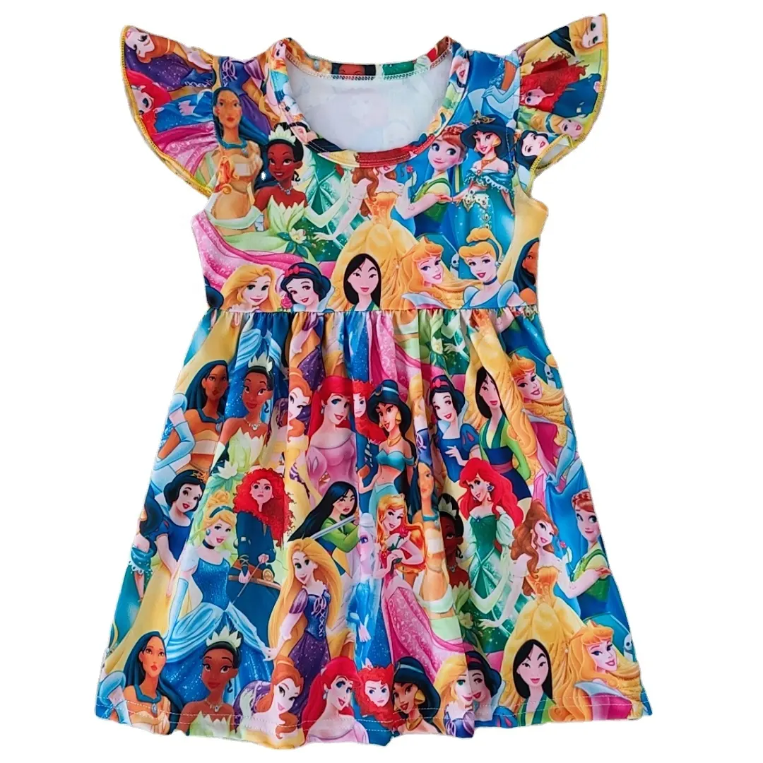 Summer Infant toddler Girls Flutter Sleeves Dress 100% cotton fashion design children clothing wholesale flower print casual kid