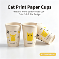 Gobelets en papier à paroi simple pour fêtes, motifs chat et poisson adorables, jetables, pour anniversaires d'enfants et usage domestique, vente en gros