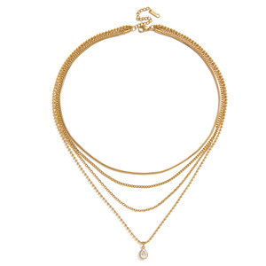 Collier multi-couches en acier inoxydable avec pendentif goutte d'eau, design géométrique, pour femmes, bijoux tendance - Product Image 5