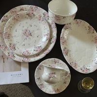 Service de table en céramique rose floral vintage, tasses à café en porcelaine, soucoupes, bols, assiettes à dessert pour mariage, ensemble de vaisselle pour la maison