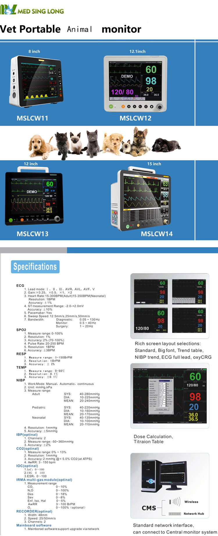 Monitor de mascotas portátil multifunción signos vitales veterinarios monitor de signos vitales veterinarios para animales