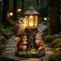Patung Hewan Hutan Lukisan Tangan dari Resin, Patung Taman Burung Hantu Tupai Rubah, Lampu Lentera Tenaga Surya untuk Halaman Luar Ruangan