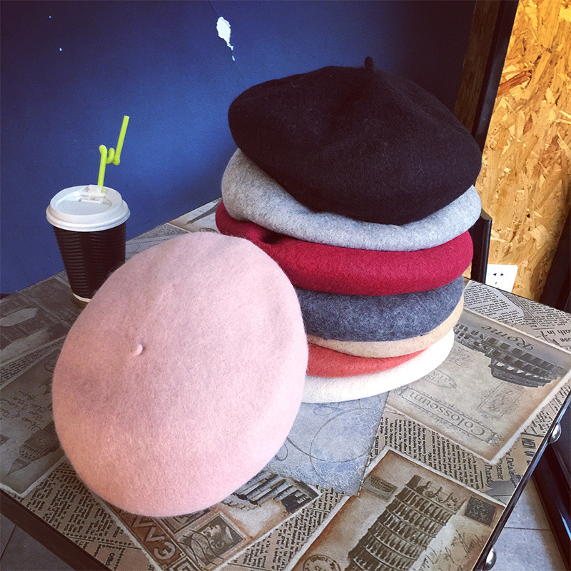 Корейский берет для девочек, винтажный шерстяной Повседневный однотонный берет художника, японский берет для женщин