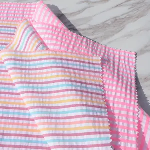 cheap polyester cotton yarn dyed seersucker fabric from china jiangsu haian