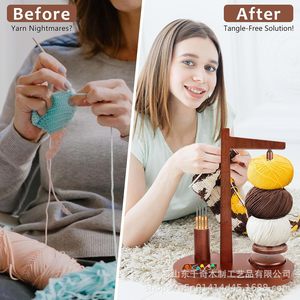 Wooden Yarn Rack With Magnetic Rotating Dispenser Phone Holder <b>Crochet</b> <b>Hook</b> Organizer Desktop Oval Shape 3 Floors Tree Material - Product Image 3