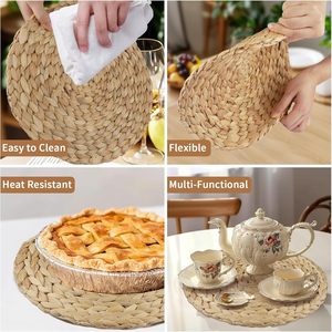 Sous-assiettes en rotin, sets de table en jonc de mer, sets de table tissés, assiettes de présentation en rotin, sets de table ronds en rotin, sets de table ronds tissés - Product Image 5